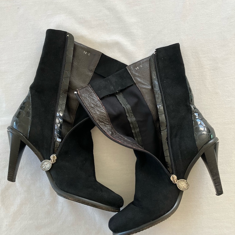 Donald J Pliner Shoe Boot Heel Stiletto Mid Calf Mottled Black Suede Black Sz 10 - Picture 11 of 17